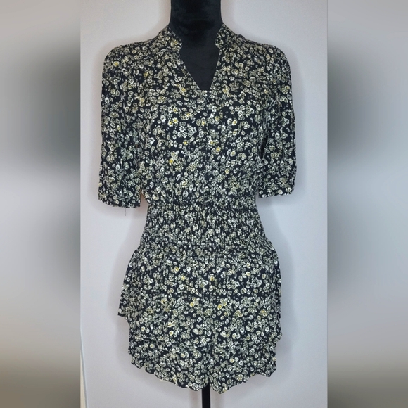 AQUA X BLOOMINGDALES Floral Black Smocked Dress. NWT - Picture 1 of 6